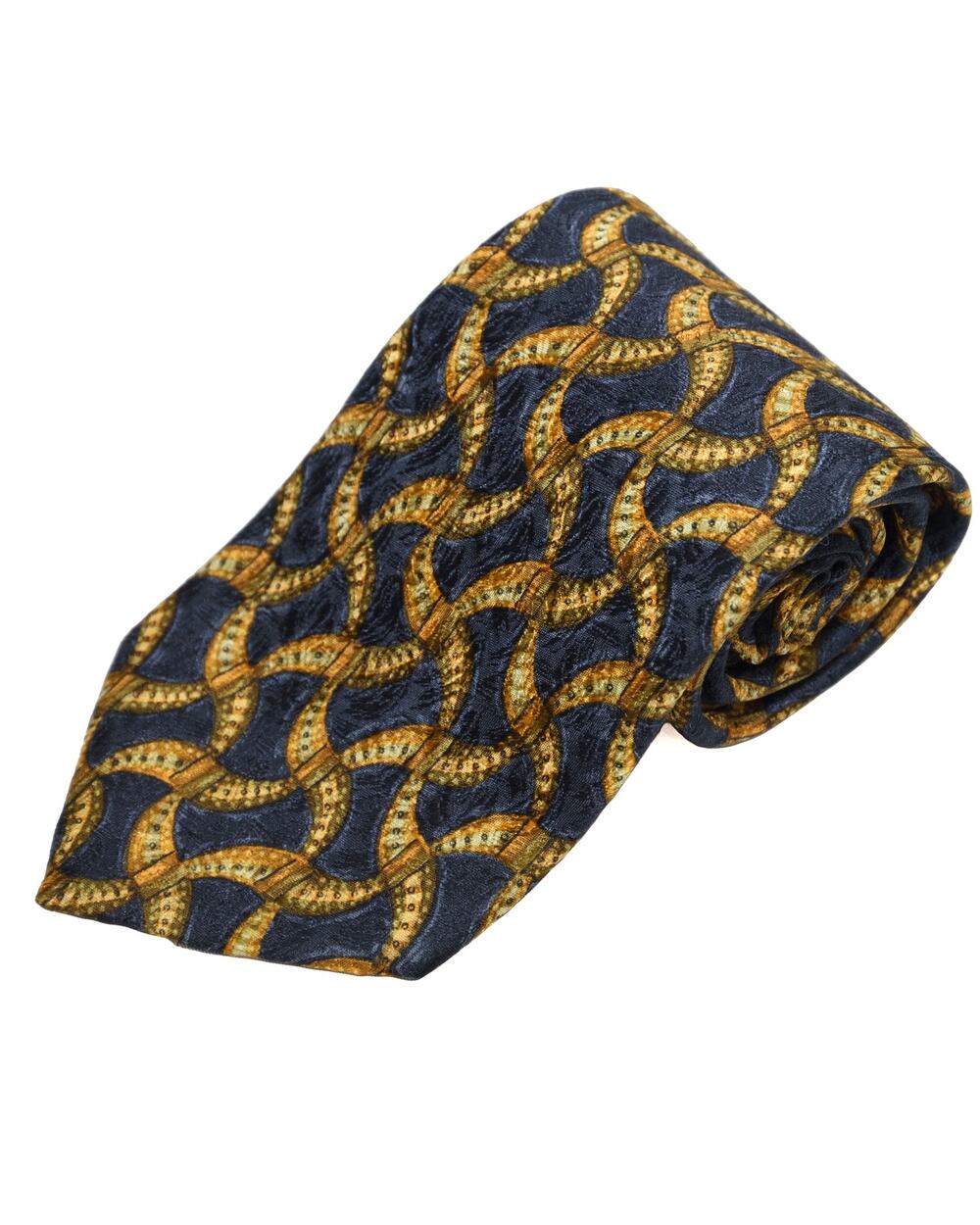 Vintage Tom James Royal Classic Blue Gold 100% Silk Necktie Tie
